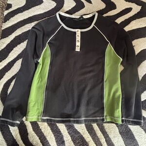 Vintage Long Sleeve Henley Top in Black and Olive Green